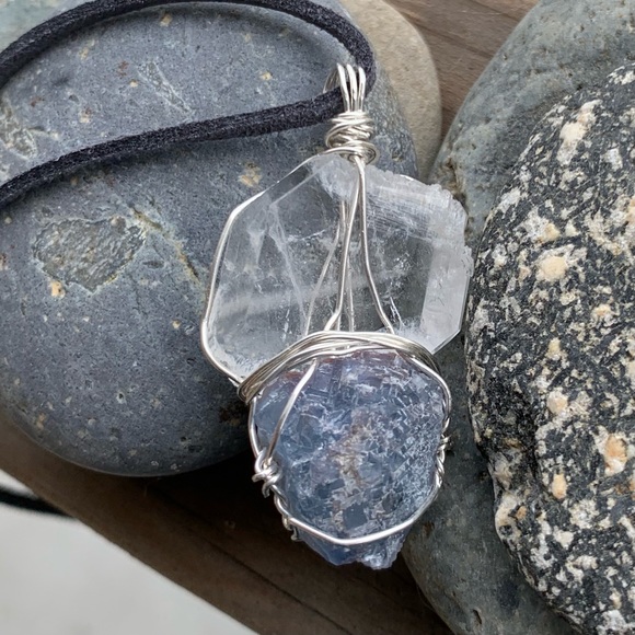 Faden Quartz & Blue Fluorite Drusy Necklace - Picture 15 of 16